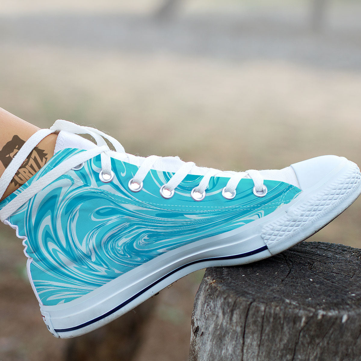 Wave Psychedelic Print Pattern White High Top Shoes-grizzshop
