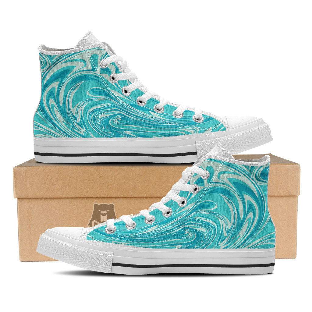 Wave Psychedelic Print Pattern White High Top Shoes-grizzshop