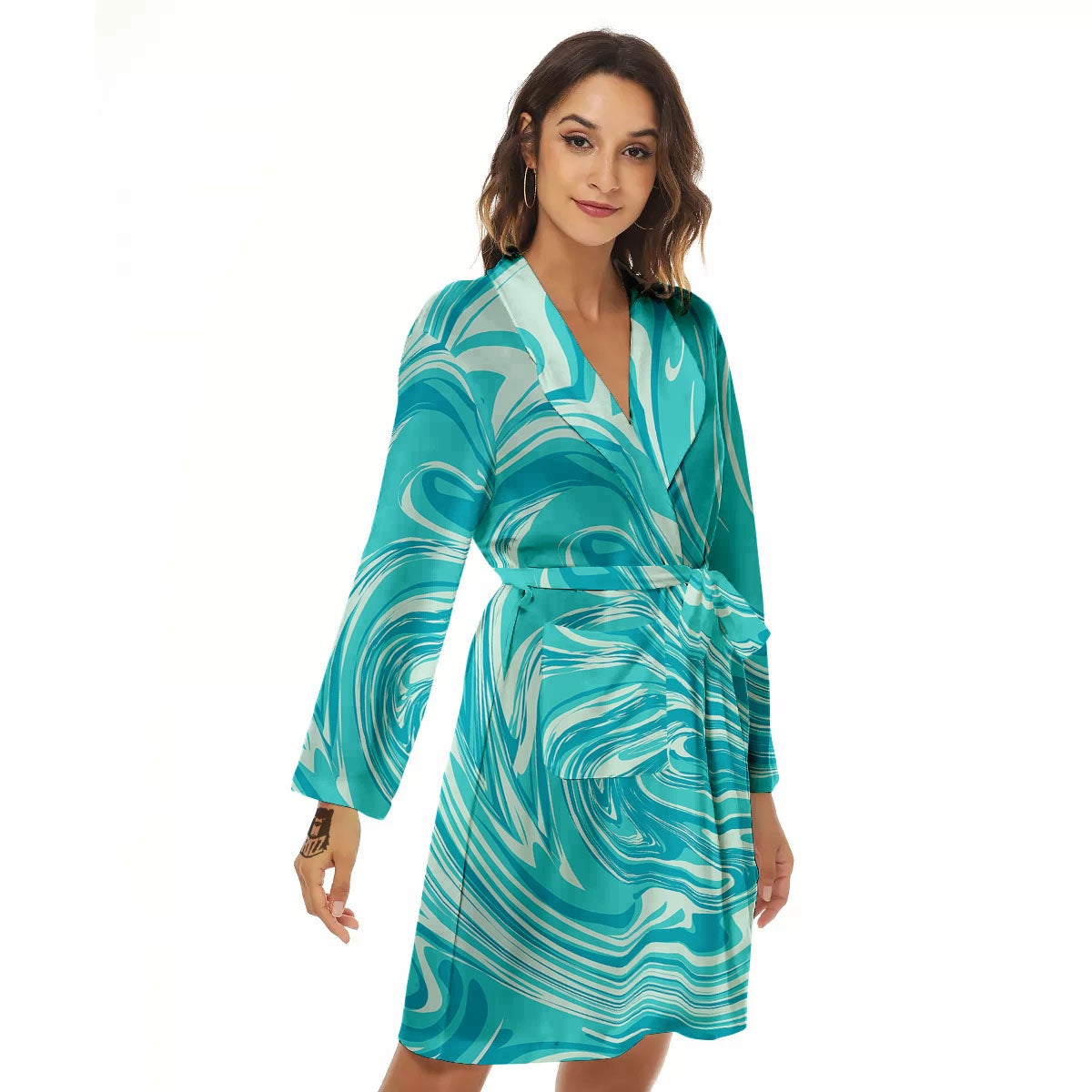 Wave Psychedelic Print Pattern Women's Robe-grizzshop