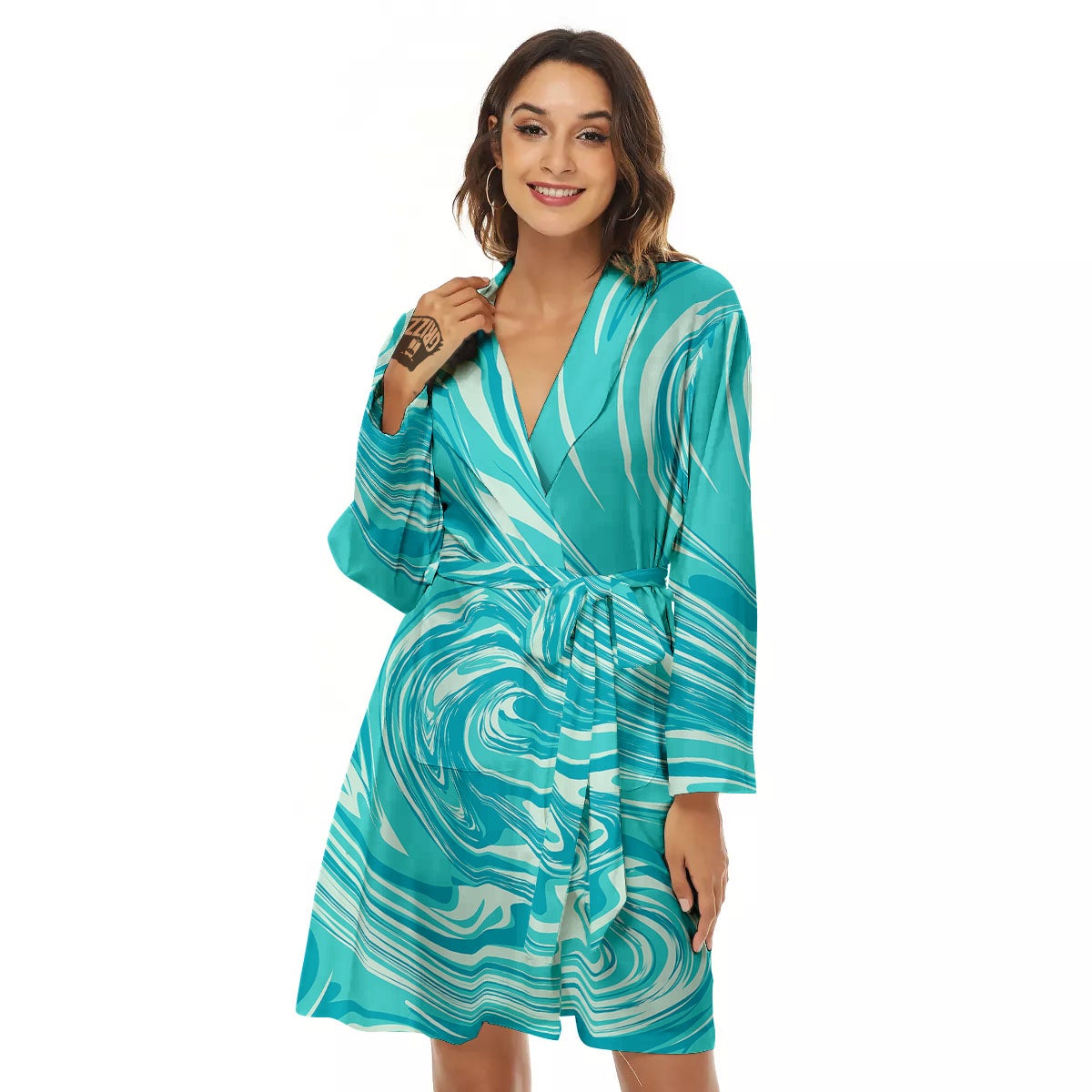 Wave Psychedelic Print Pattern Women's Robe-grizzshop