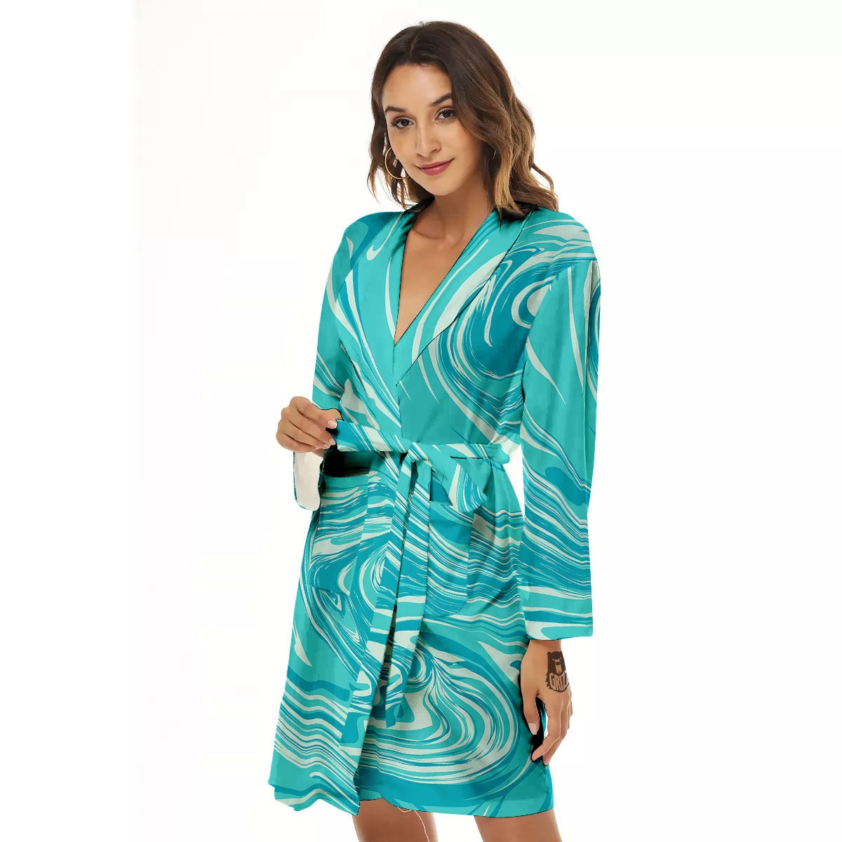 Wave Psychedelic Print Pattern Women's Robe-grizzshop