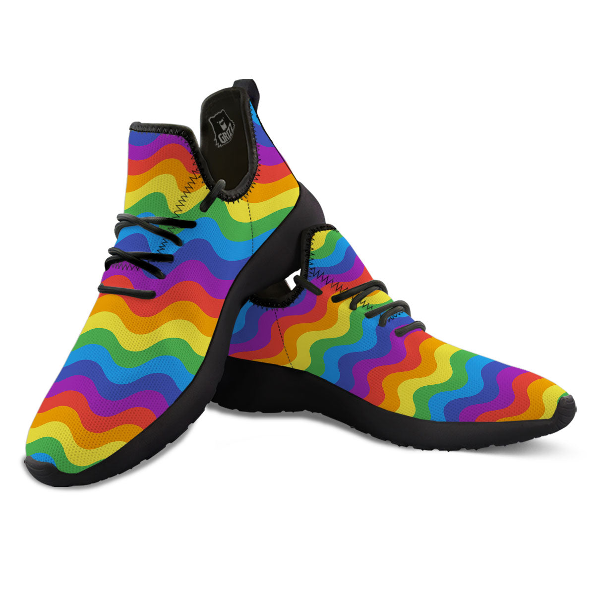 Wave Rainbow Print Pattern Black Athletic Shoes-grizzshop