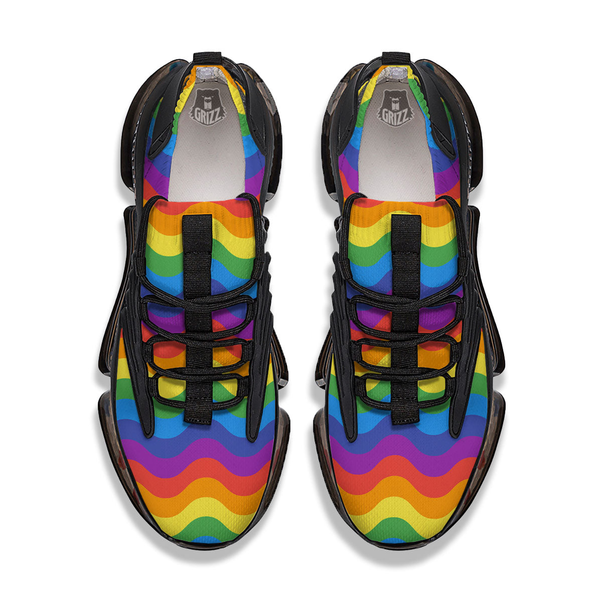 Wave Rainbow Print Pattern Black Gym Shoes-grizzshop