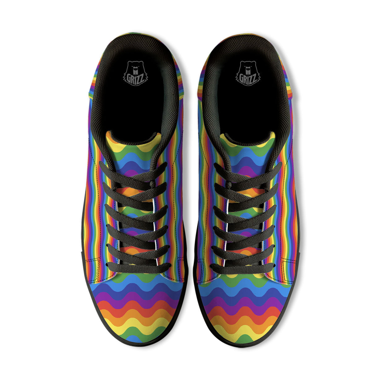 Wave Rainbow Print Pattern Black Low Top Sneakers-grizzshop