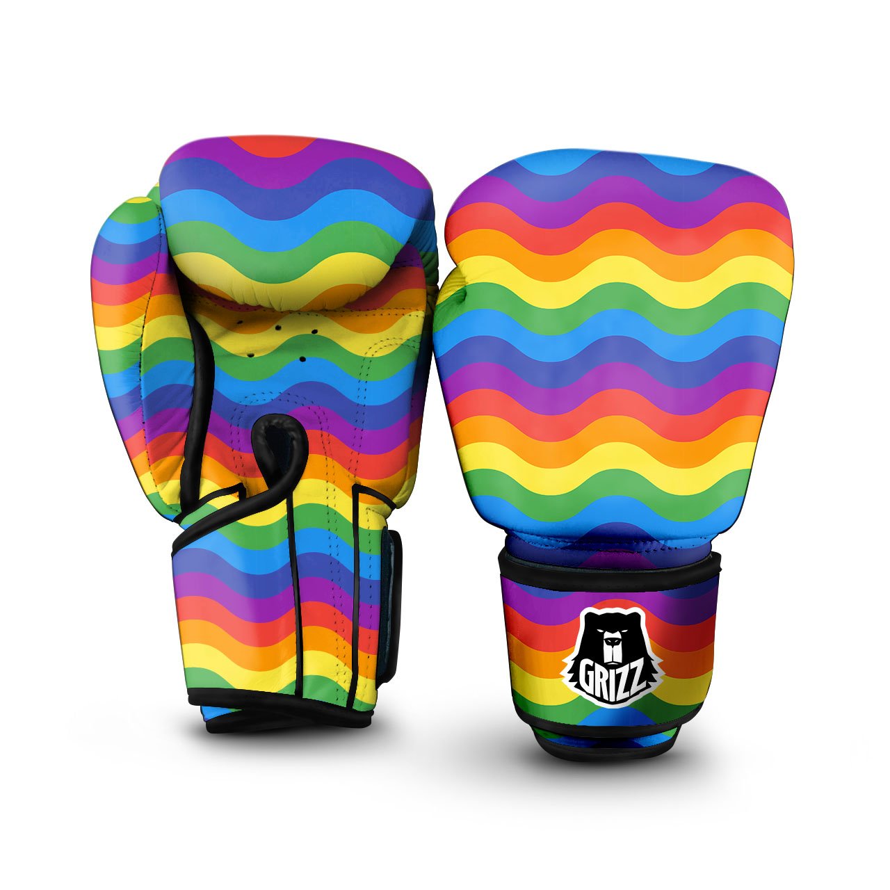 Wave Rainbow Print Pattern Boxing Gloves-grizzshop