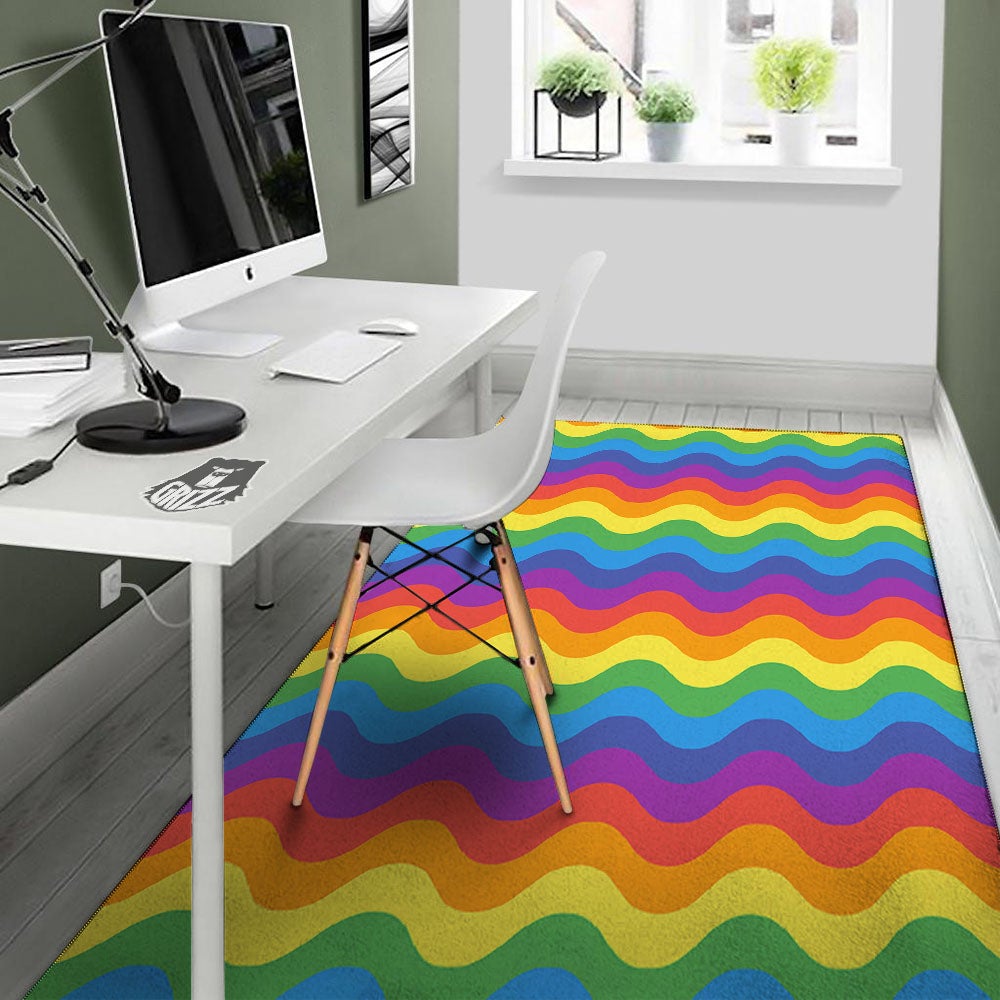 Wave Rainbow Print Pattern Floor Mat-grizzshop