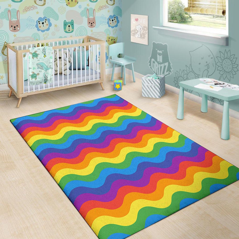 Wave Rainbow Print Pattern Floor Mat-grizzshop