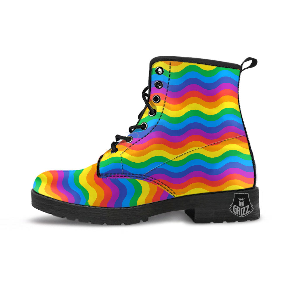 Wave Rainbow Print Pattern Leather Boots-grizzshop