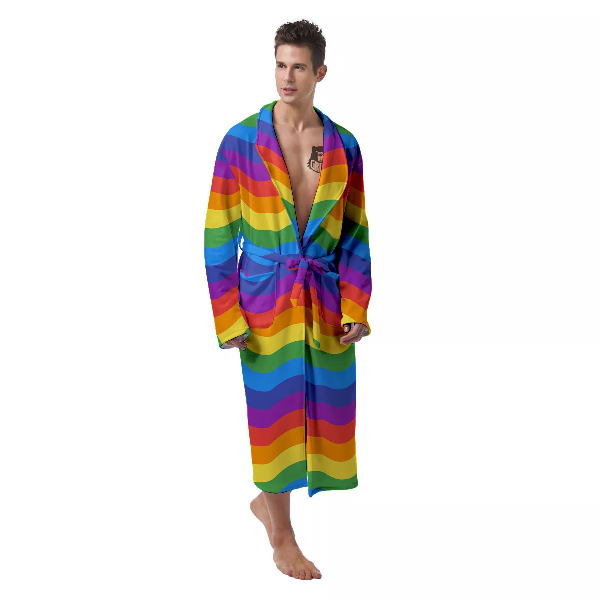 Wave Rainbow Print Pattern Men's Robe-grizzshop