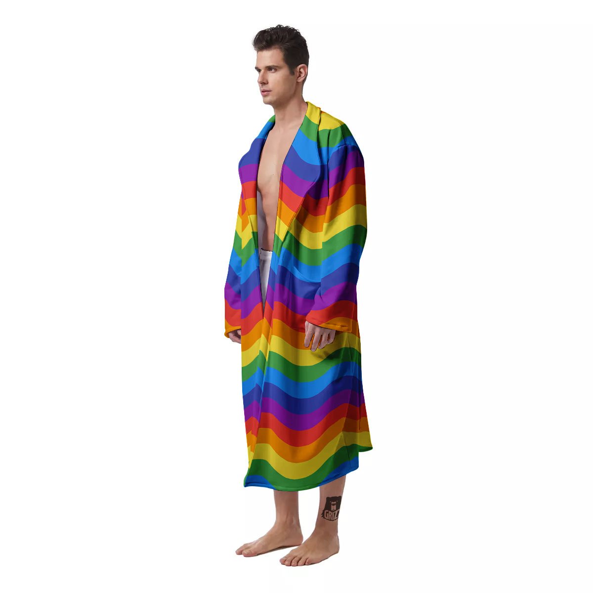 Wave Rainbow Print Pattern Men's Robe-grizzshop