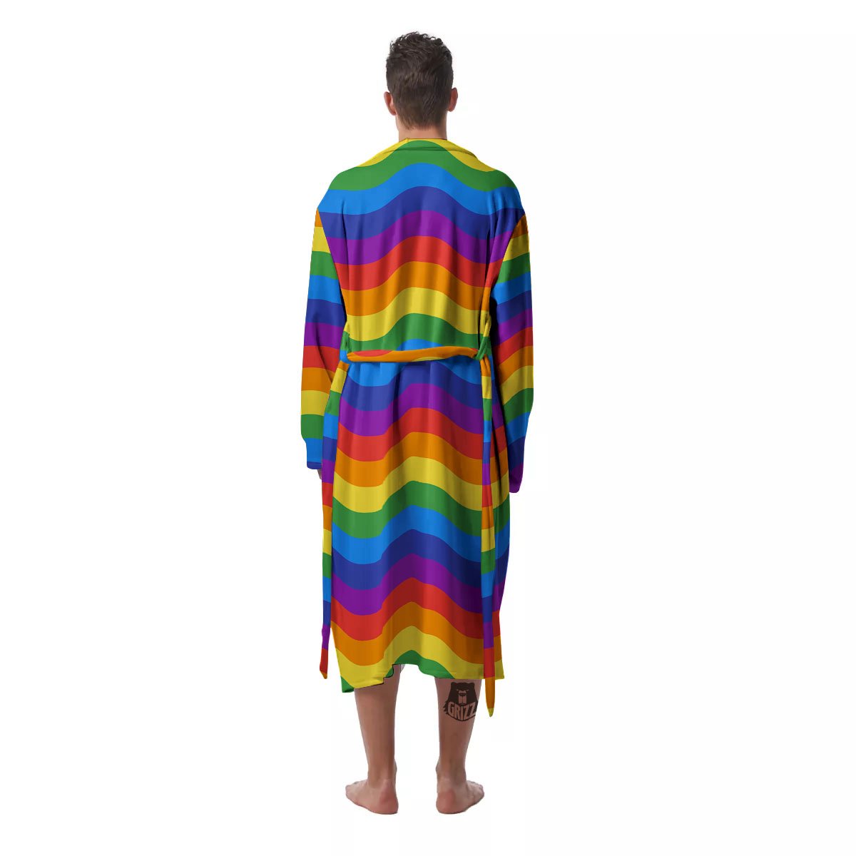 Wave Rainbow Print Pattern Men's Robe-grizzshop