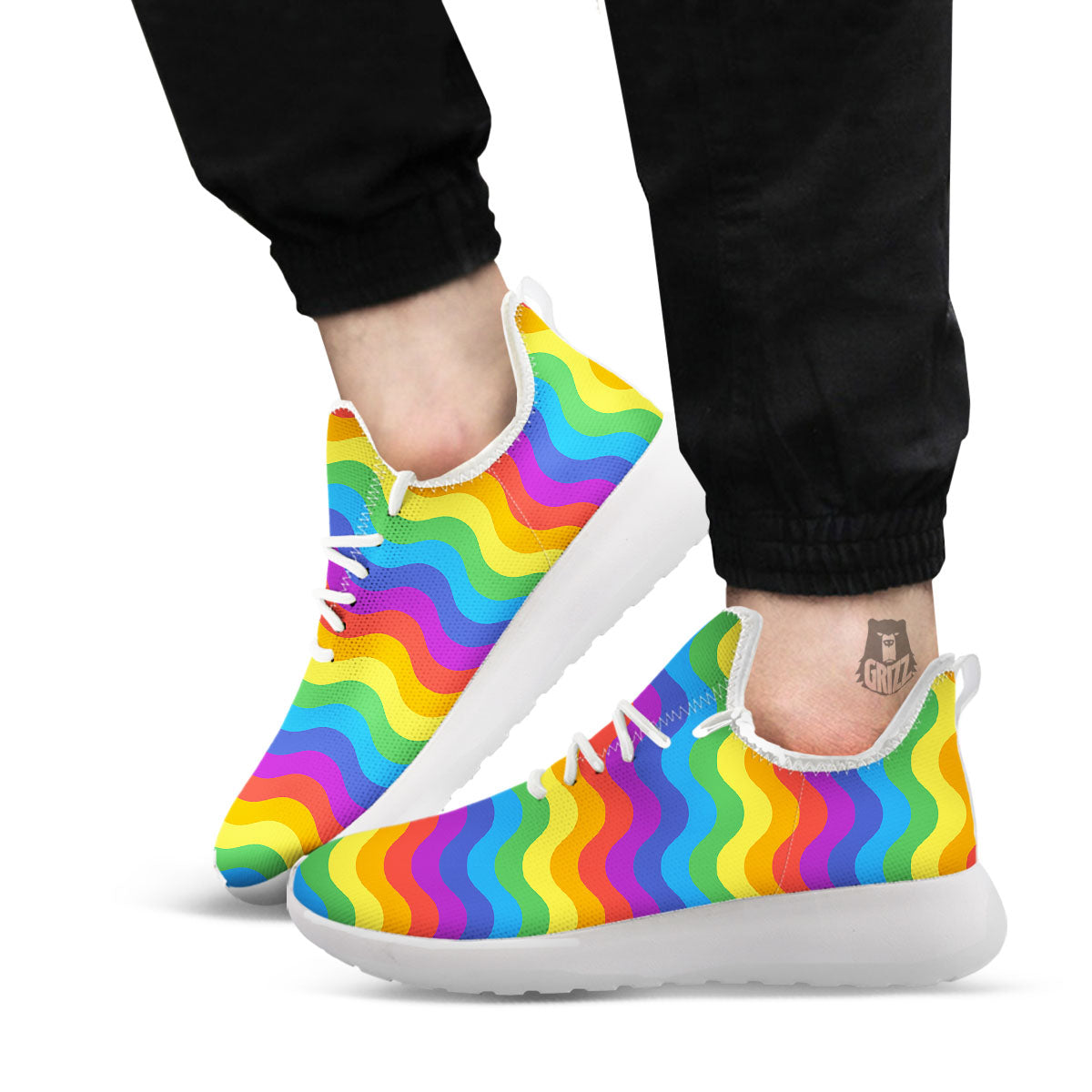 Wave Rainbow Print Pattern White Athletic Shoes-grizzshop