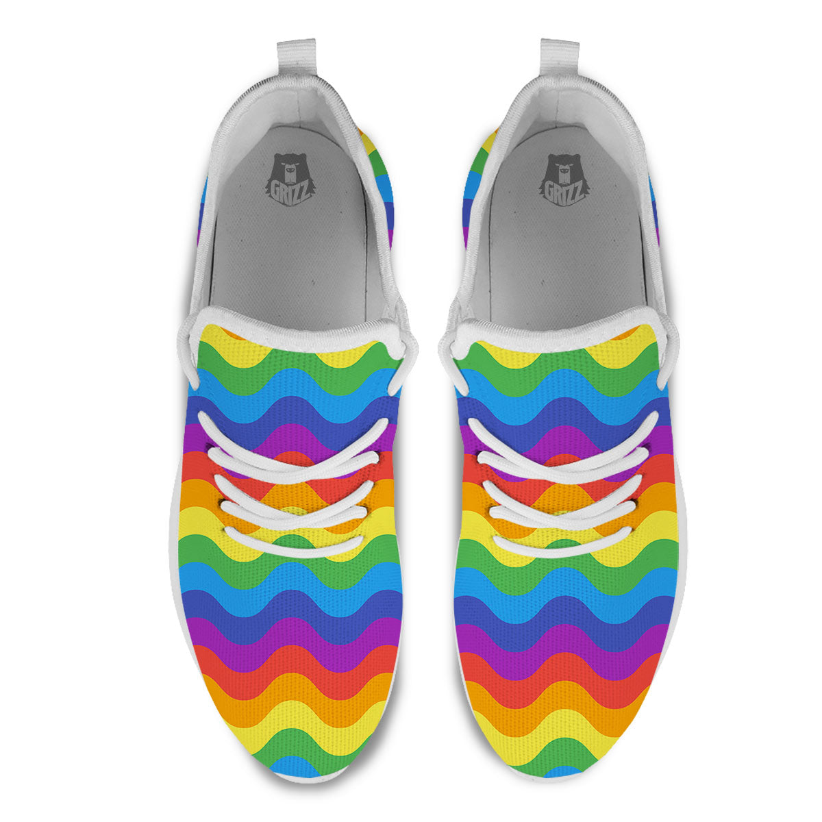 Wave Rainbow Print Pattern White Athletic Shoes-grizzshop