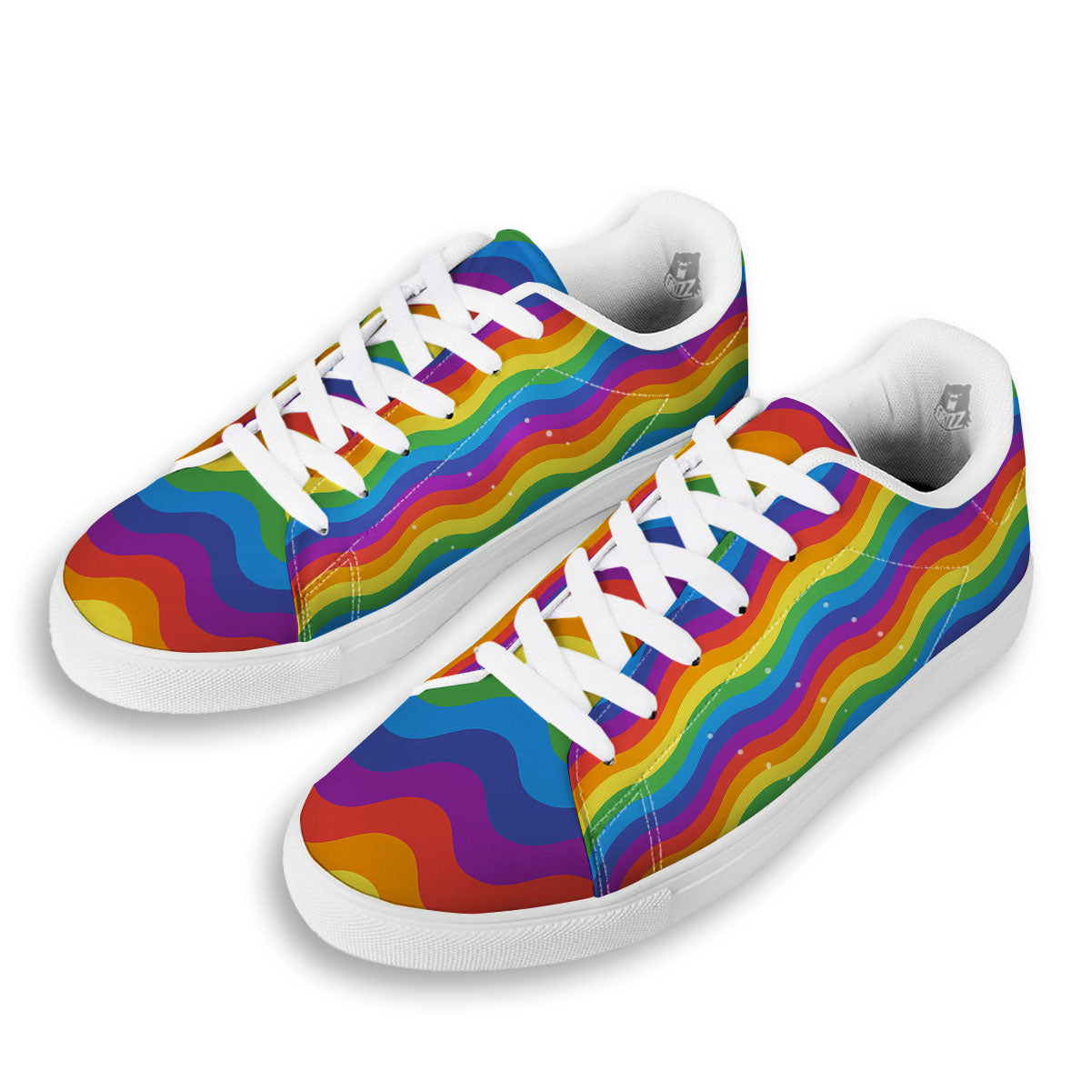 Wave Rainbow Print Pattern White Low Top Sneakers-grizzshop