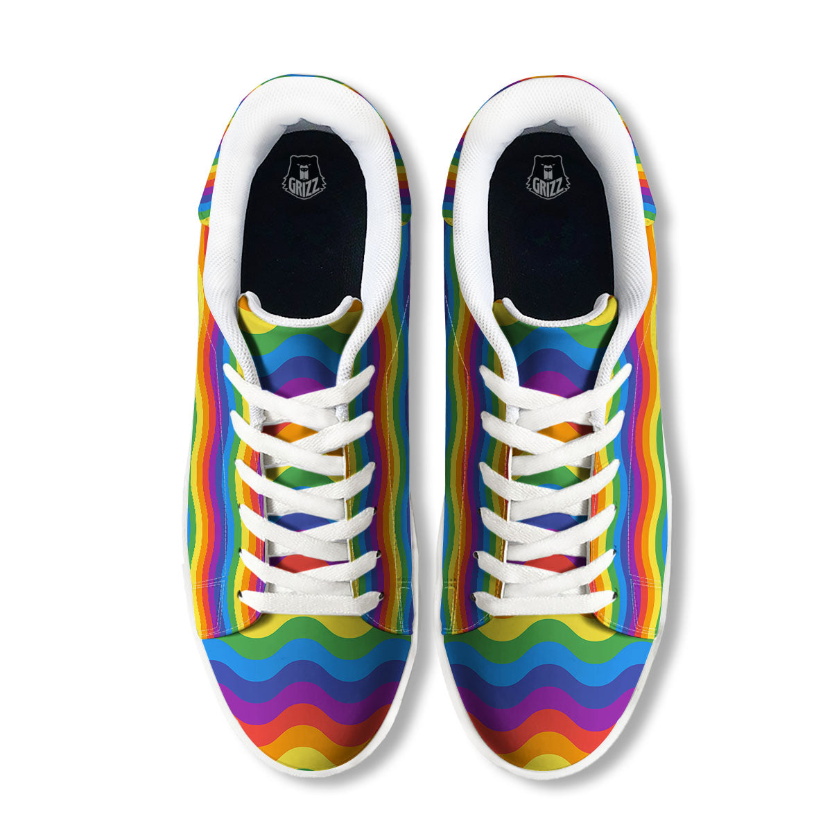 Wave Rainbow Print Pattern White Low Top Sneakers-grizzshop
