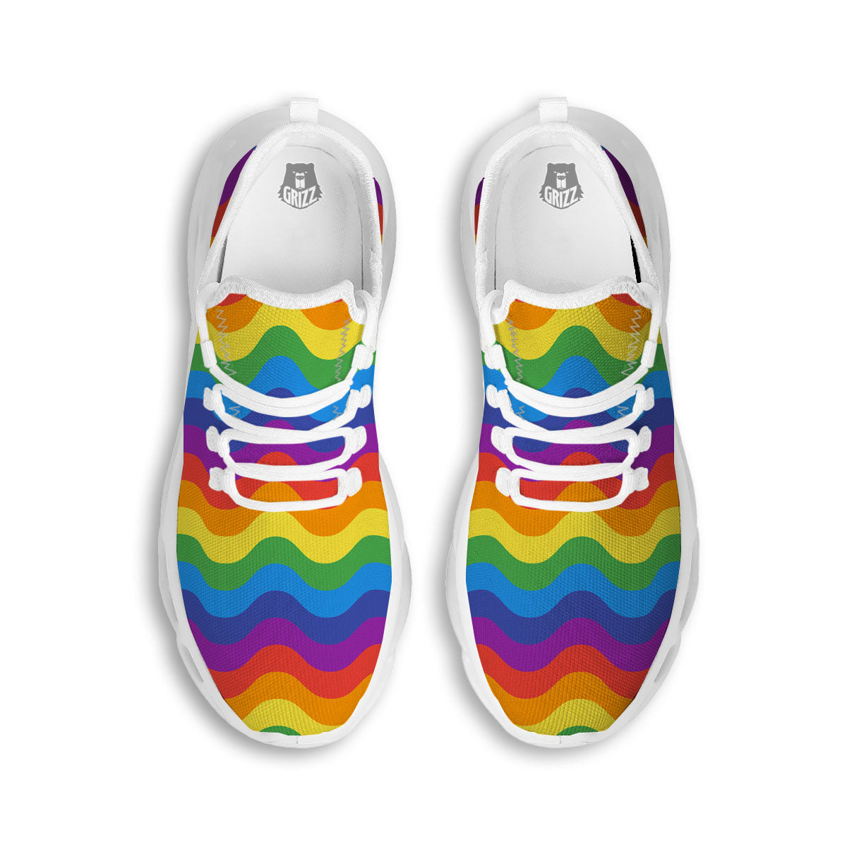 Wave Rainbow Print Pattern White Running Shoes-grizzshop