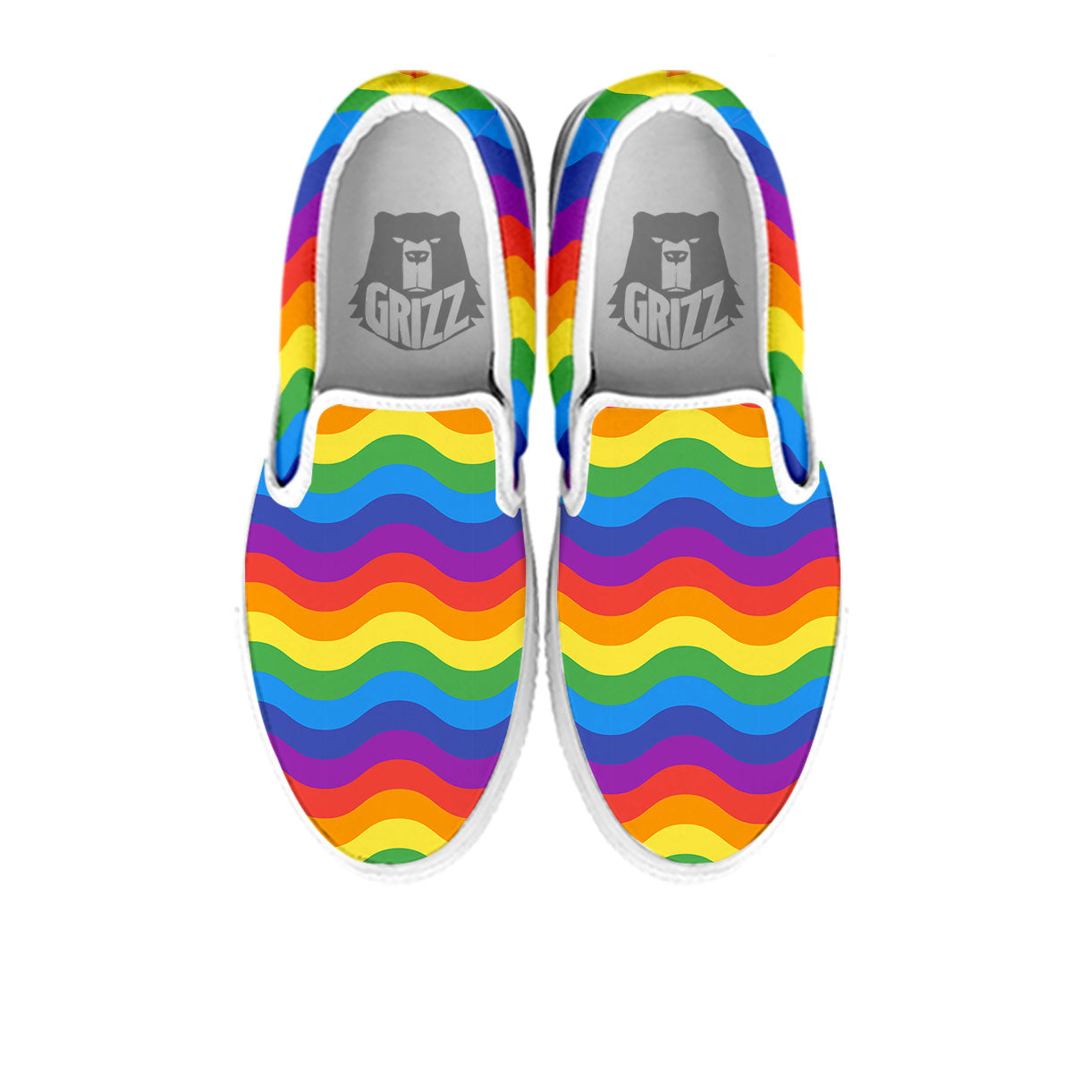 Wave Rainbow Print Pattern White Slip On Shoes-grizzshop