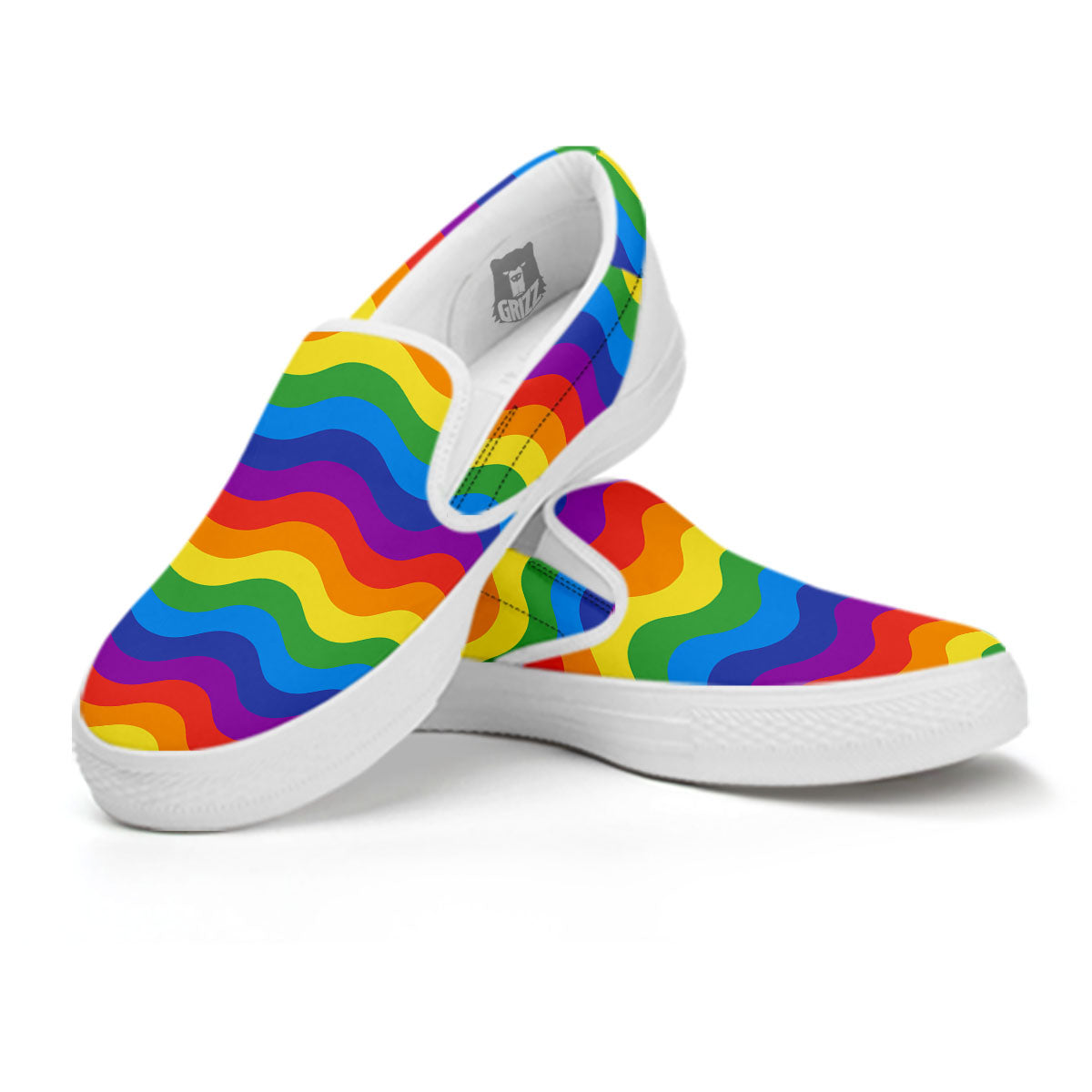 Wave Rainbow Print Pattern White Slip On Shoes-grizzshop