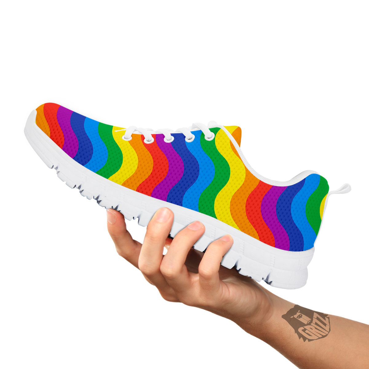 Wave Rainbow Print Pattern White Sneaker-grizzshop