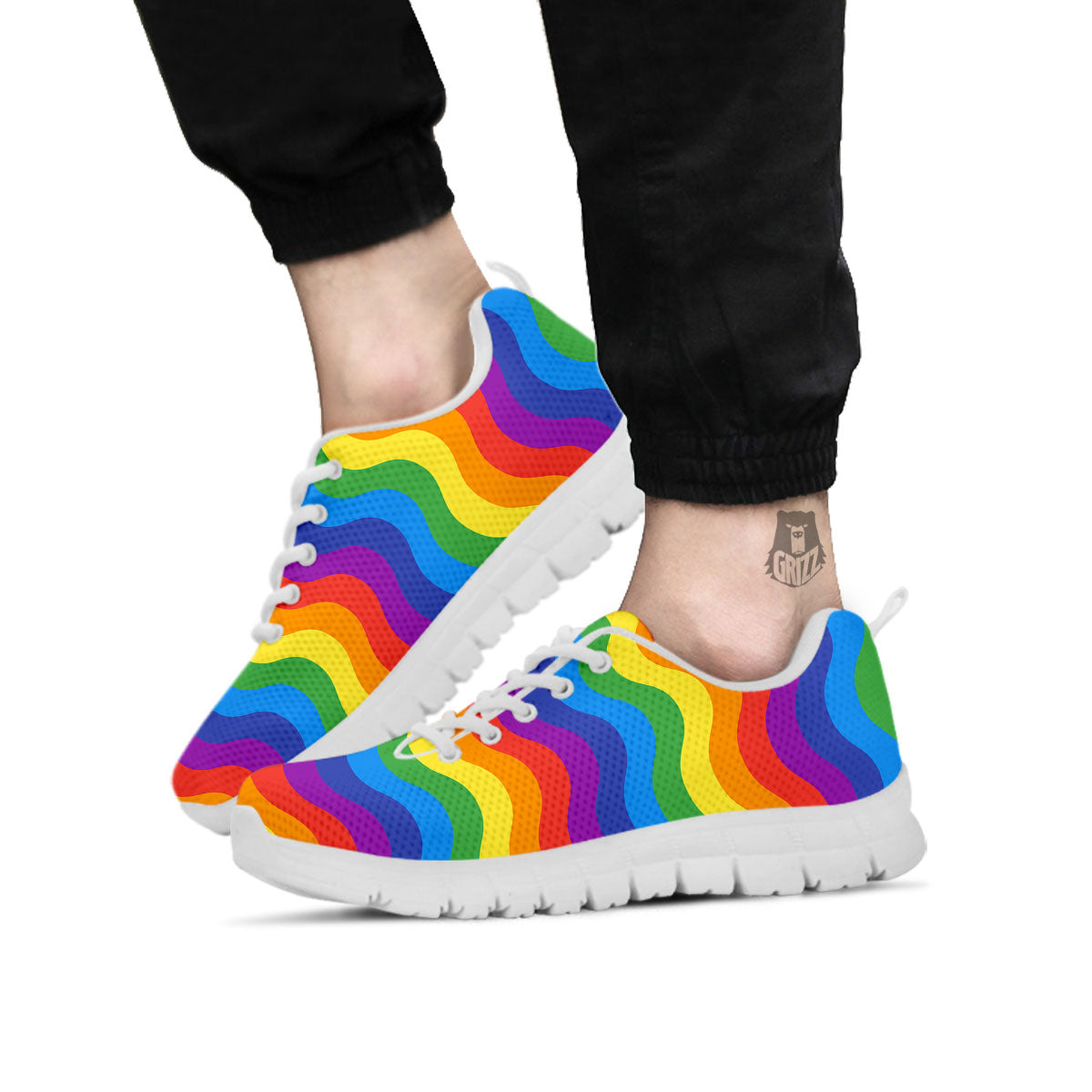 Wave Rainbow Print Pattern White Sneaker-grizzshop