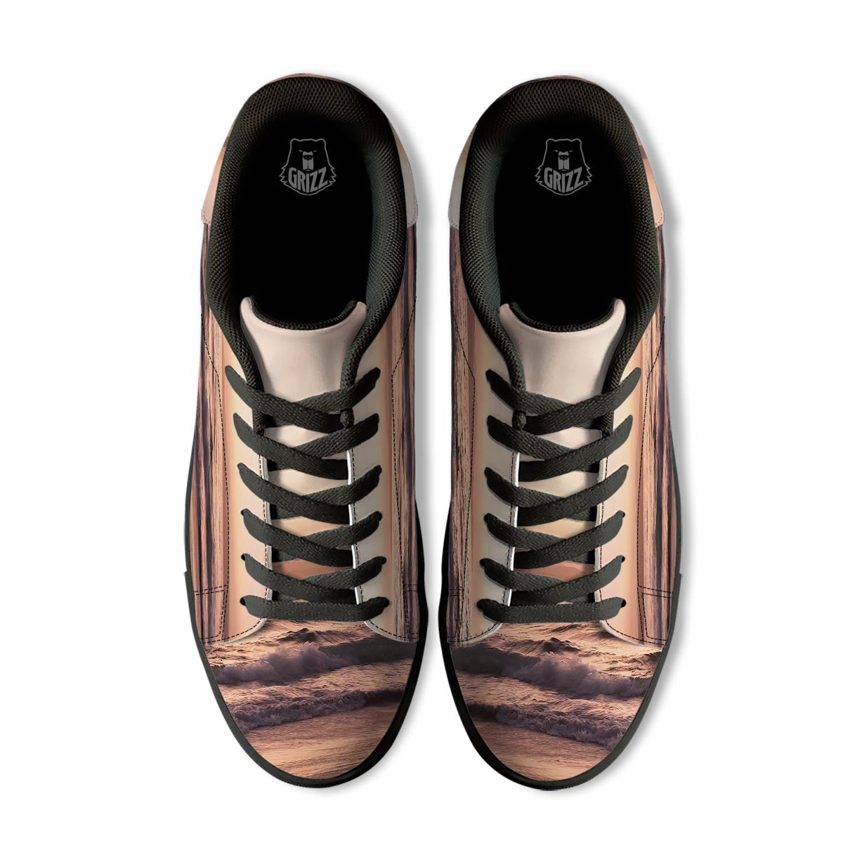 Wave Sunrise Print Black Low Top Sneakers-grizzshop