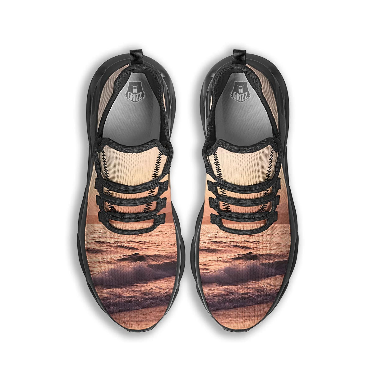 Wave Sunrise Print Black Running Shoes-grizzshop
