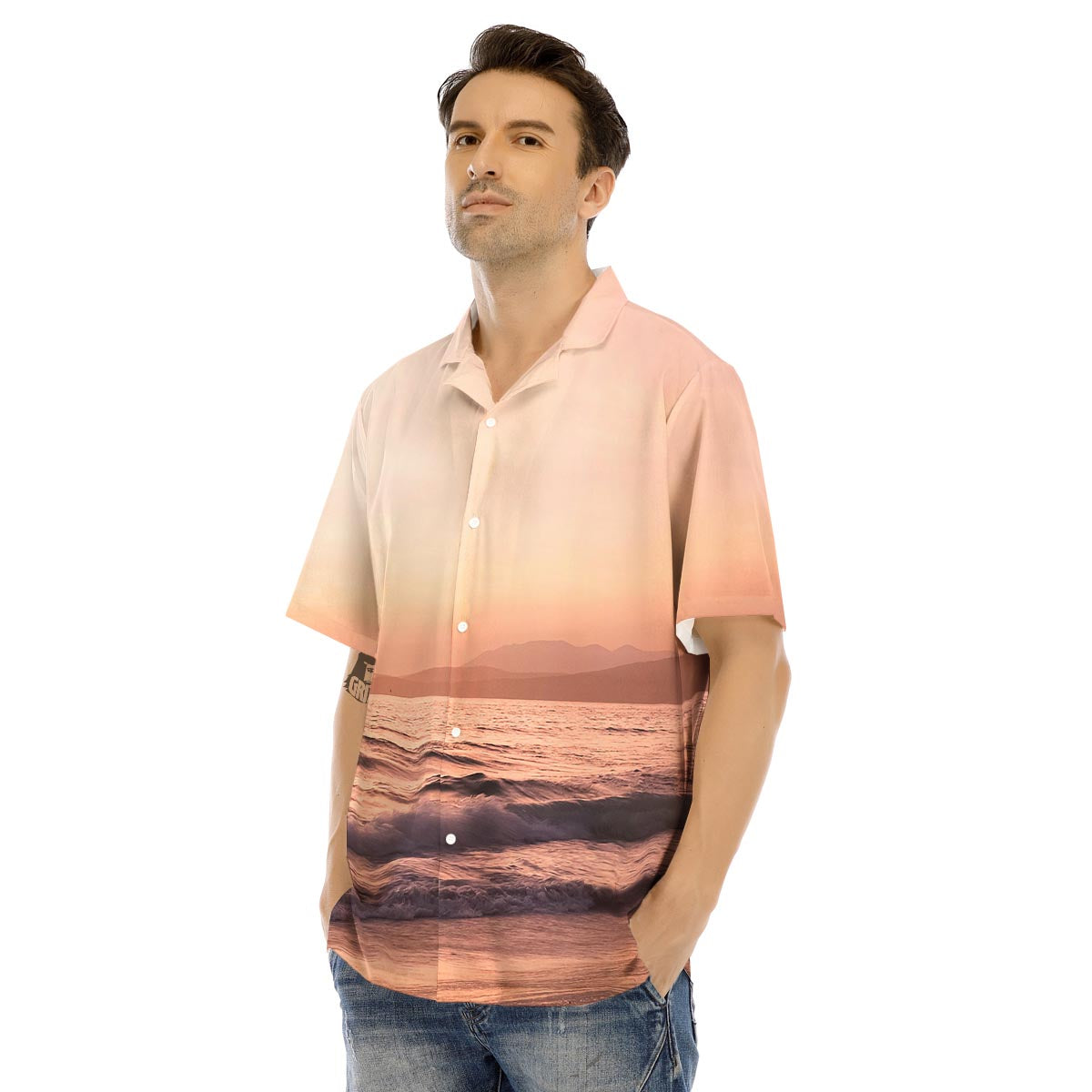 Wave Sunrise Print Men's Hawaiian Shirt-grizzshop
