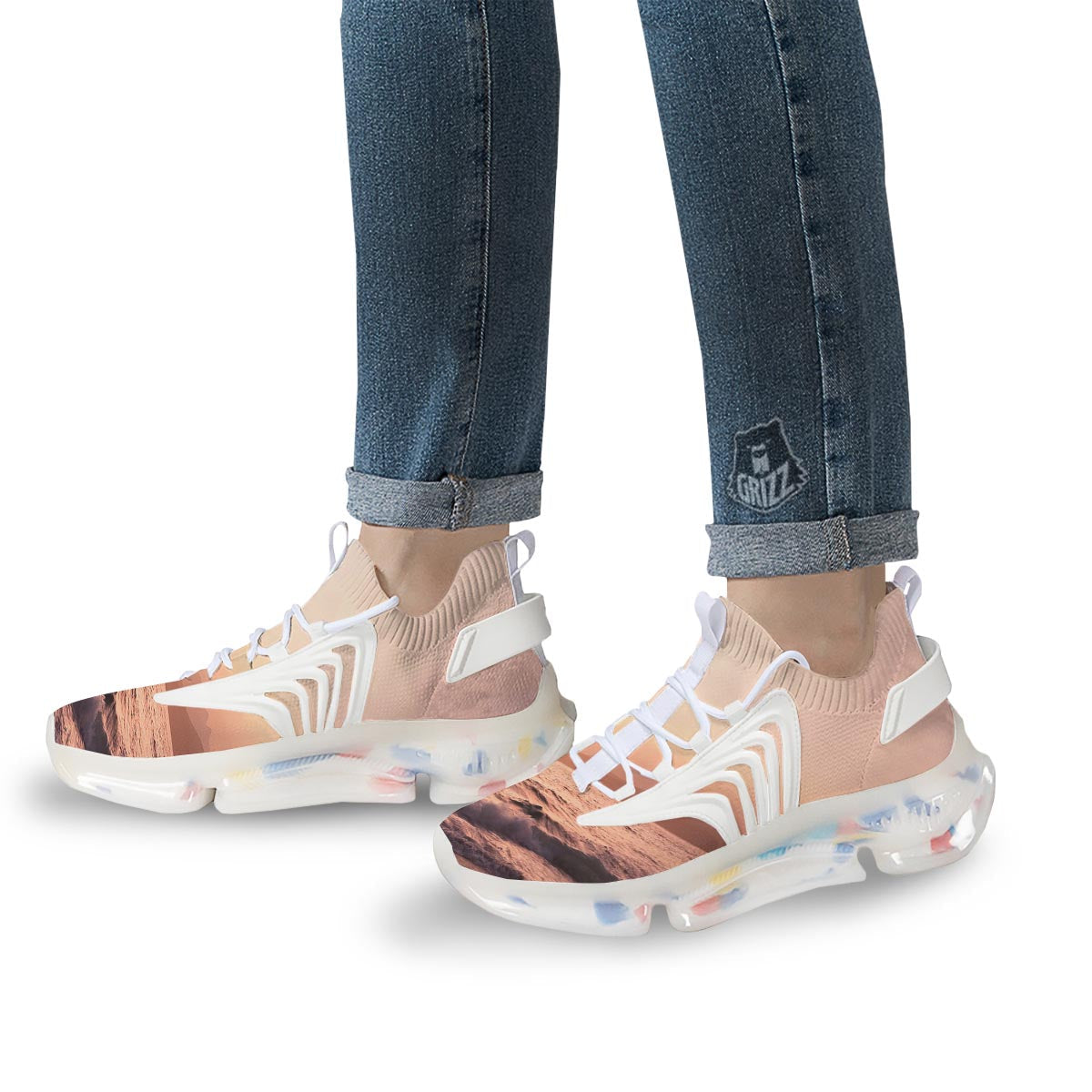 Wave Sunrise Print White Gym Shoes-grizzshop