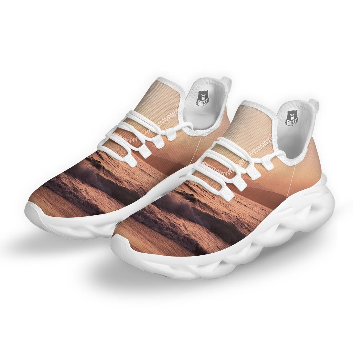Wave Sunrise Print White Running Shoes-grizzshop