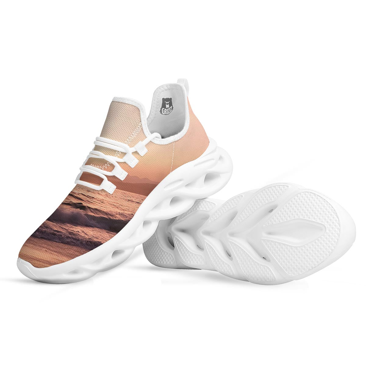 Wave Sunrise Print White Running Shoes-grizzshop