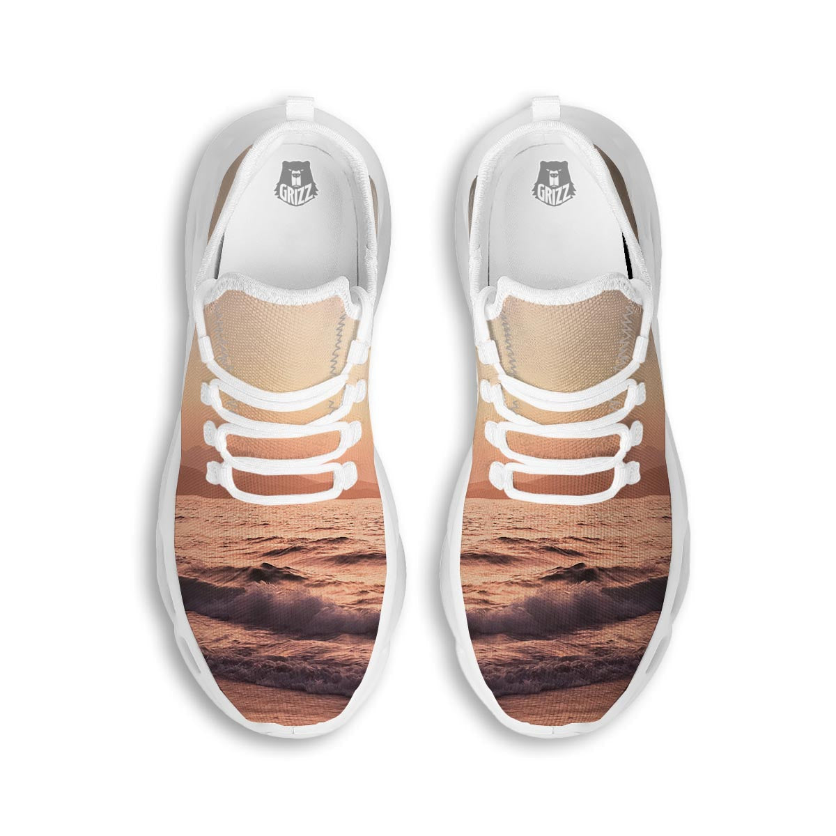 Wave Sunrise Print White Running Shoes-grizzshop