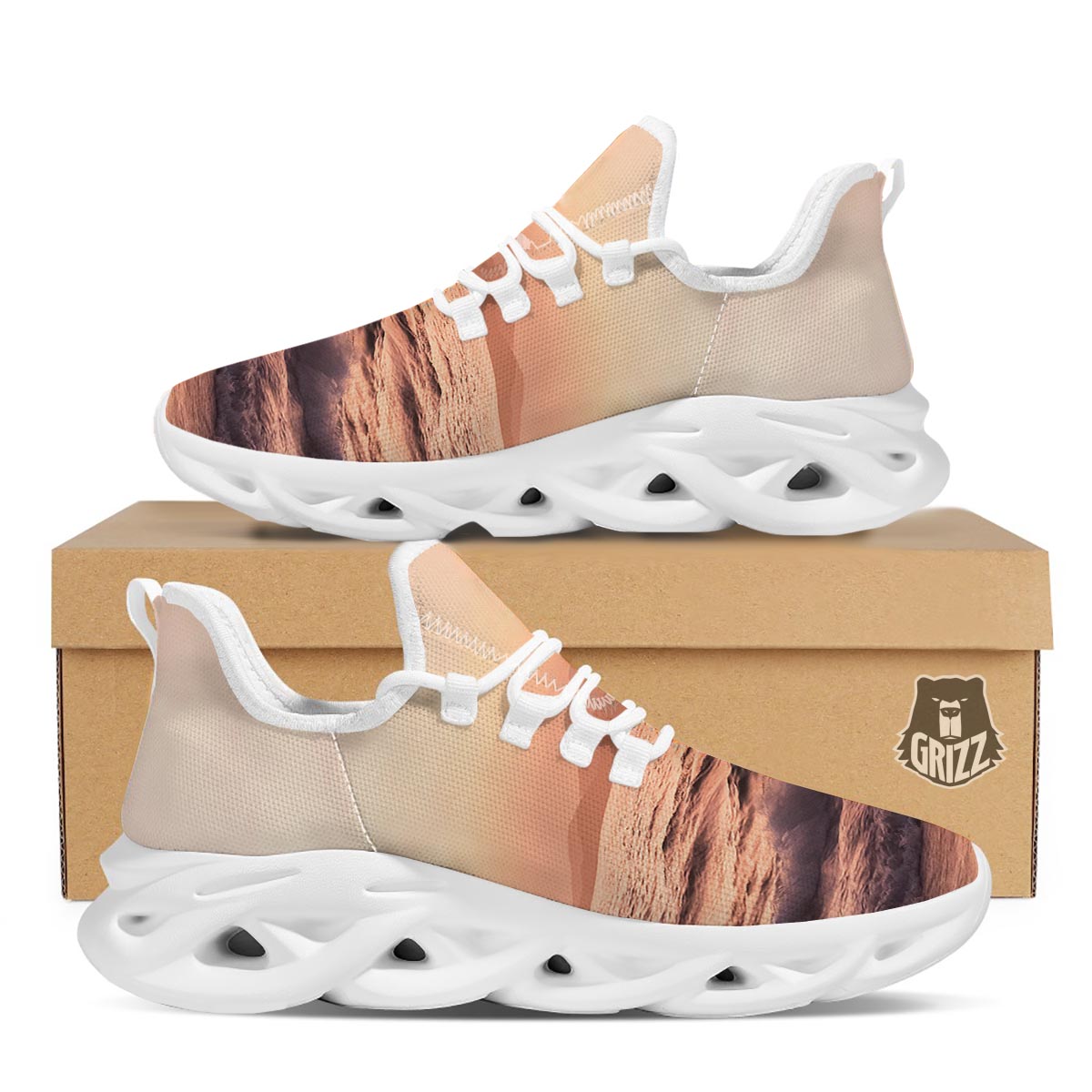 Wave Sunrise Print White Running Shoes-grizzshop