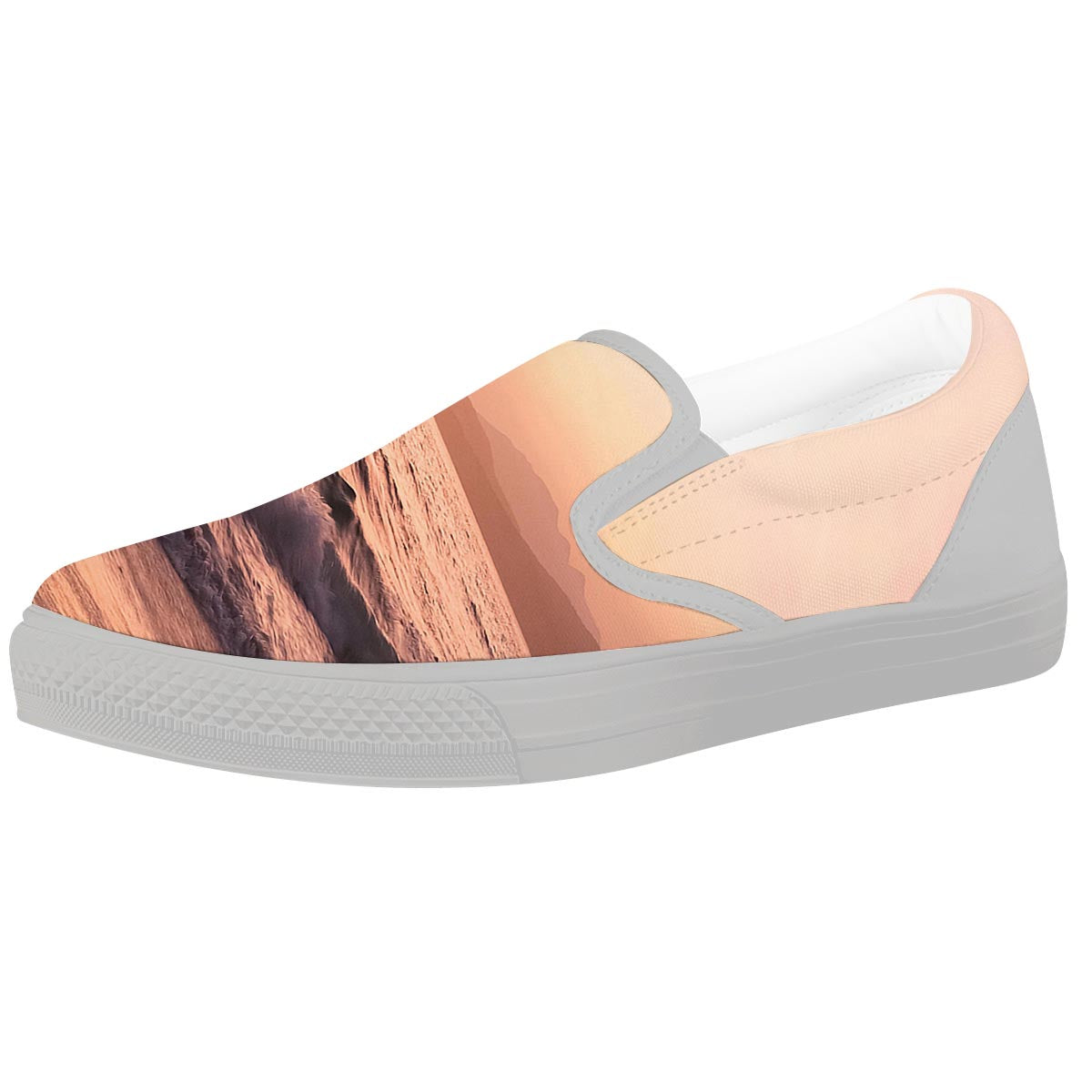 Wave Sunrise Print White Slip On Shoes-grizzshop
