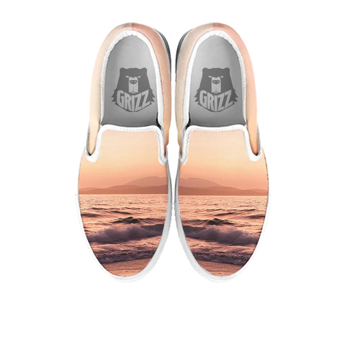 Wave Sunrise Print White Slip On Shoes-grizzshop