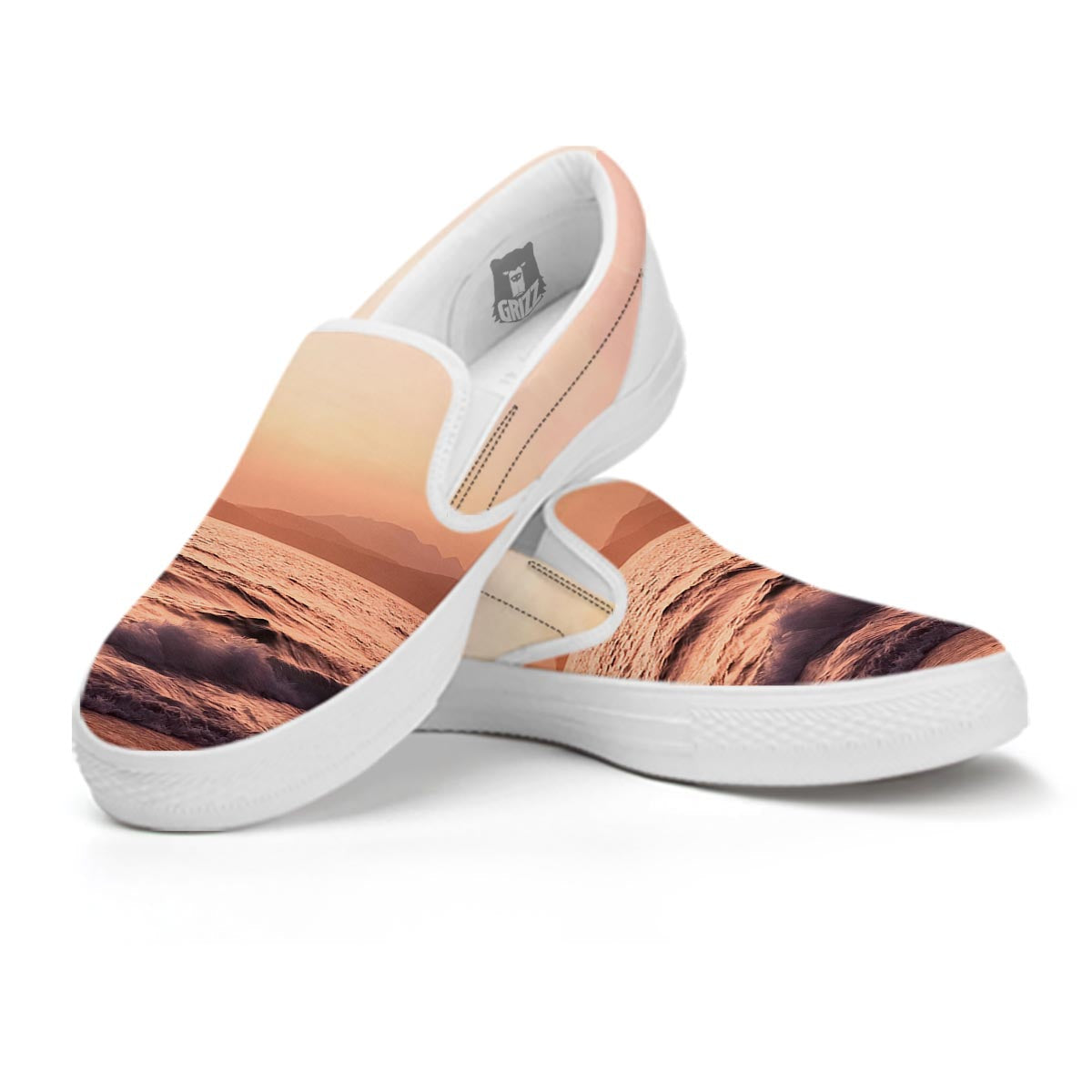 Wave Sunrise Print White Slip On Shoes-grizzshop