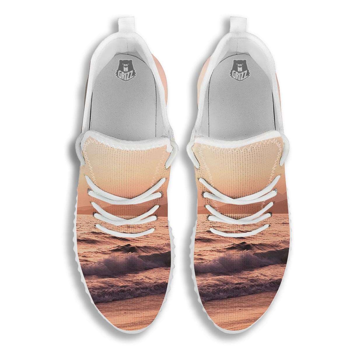 Wave Sunrise Print White Walking Shoes-grizzshop