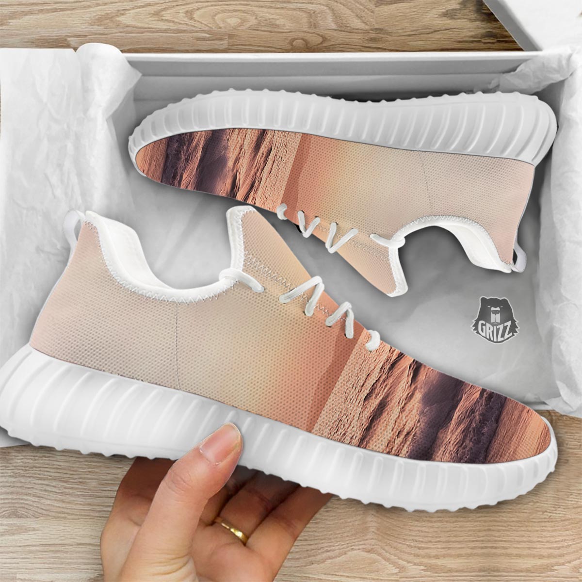 Wave Sunrise Print White Walking Shoes-grizzshop