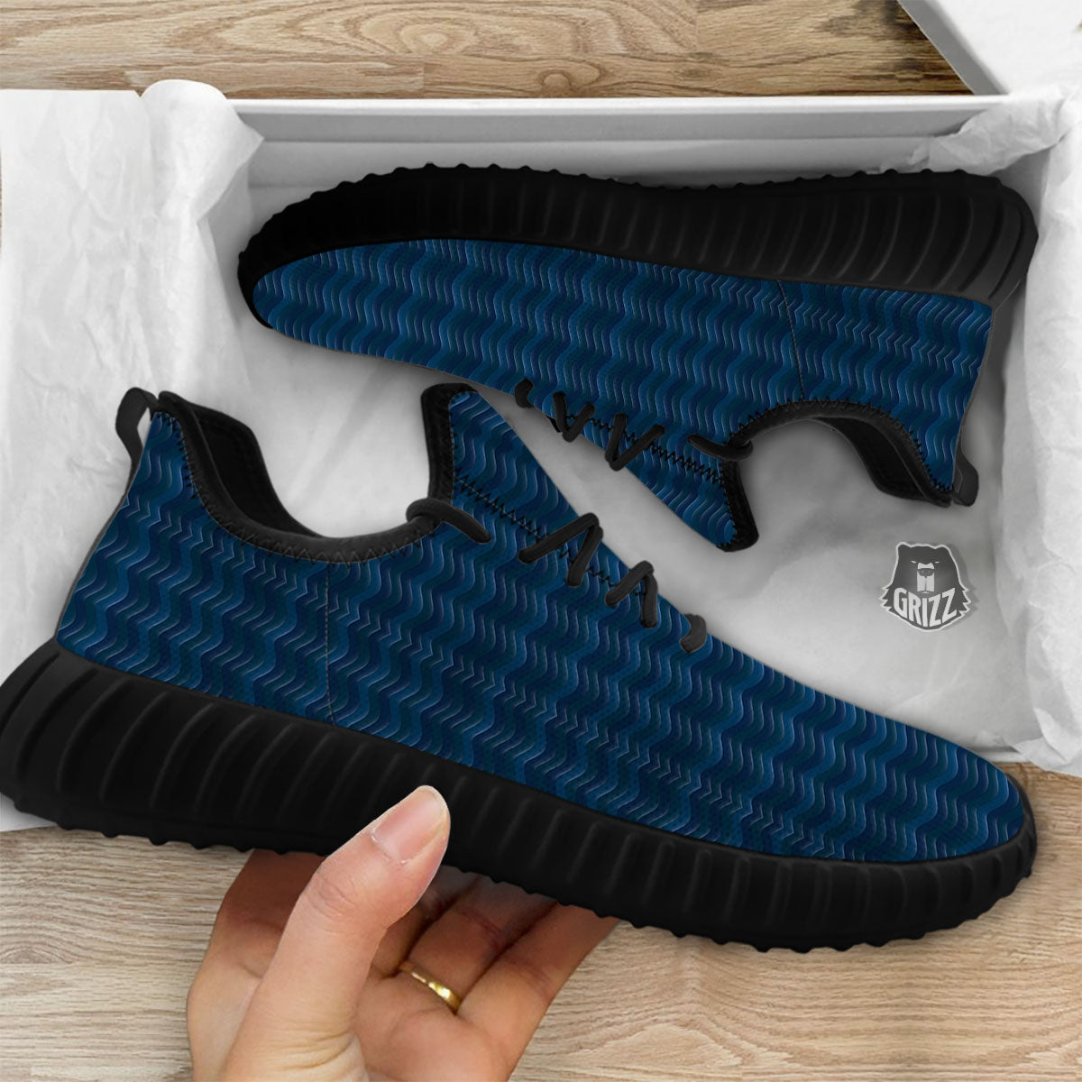 Wave Surfing Deep Sea Print Pattern Black Walking Shoes-grizzshop