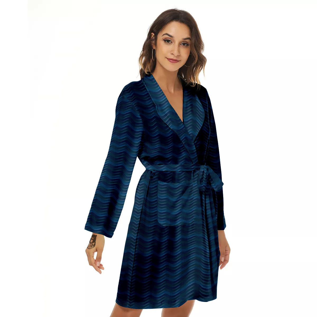Wave Surfing Deep Sea Print Pattern Women's Robe-grizzshop