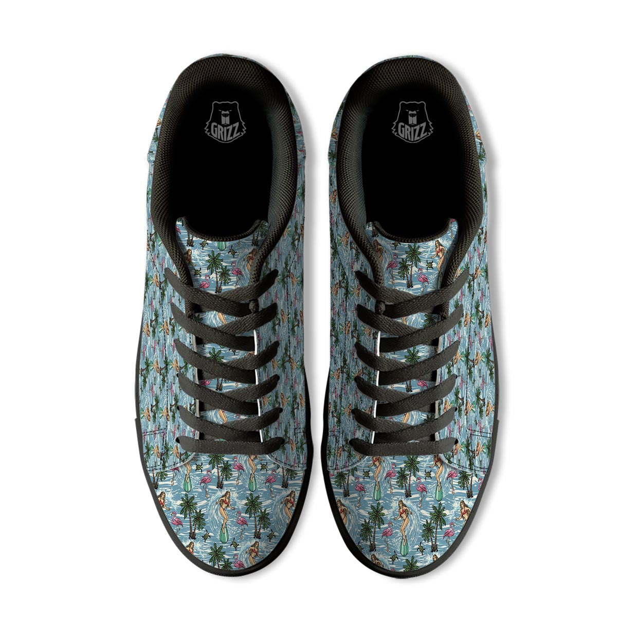Wave Surfing Print Pattern Black Low Top Sneakers-grizzshop