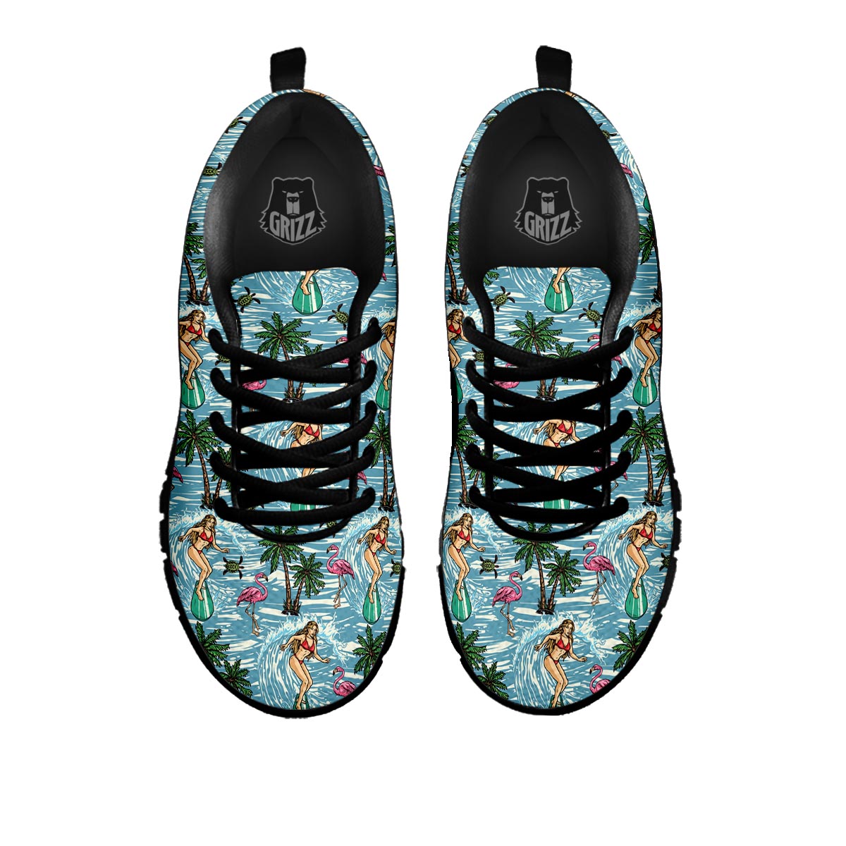 Wave Surfing Print Pattern Black Sneaker-grizzshop