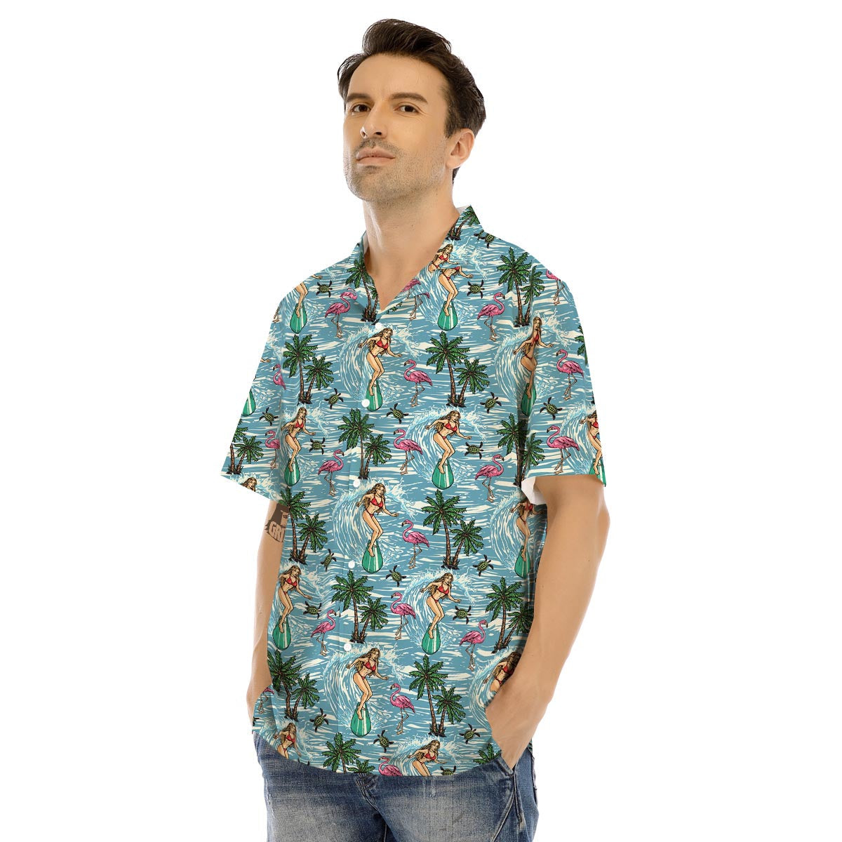 Wave Surfing Print Pattern Men's Hawaiian Shirt-grizzshop