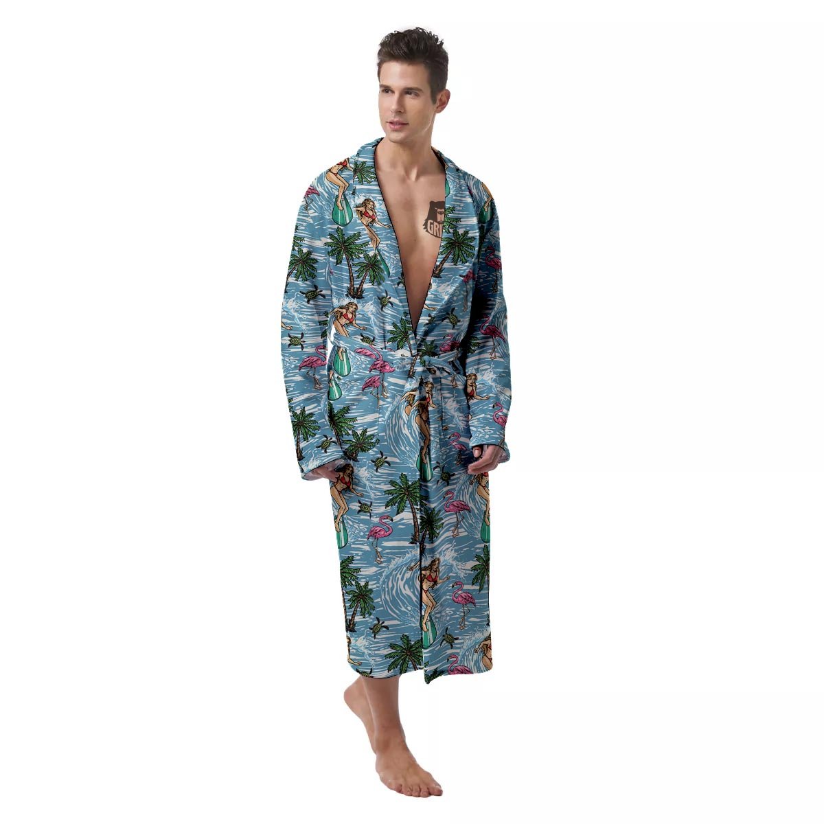Wave Surfing Print Pattern Men's Robe-grizzshop