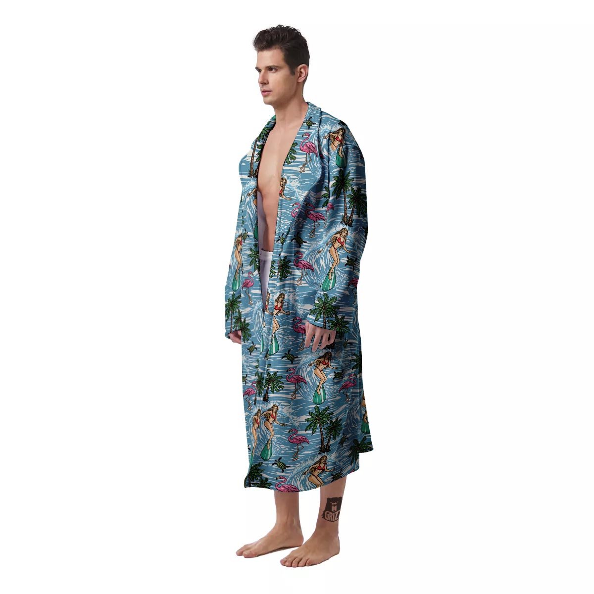 Wave Surfing Print Pattern Men's Robe-grizzshop