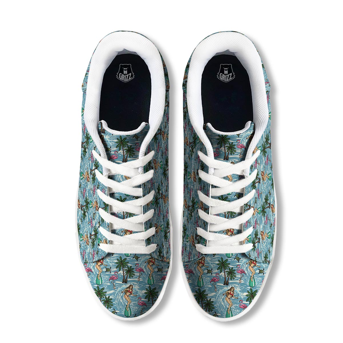 Wave Surfing Print Pattern White Low Top Sneakers-grizzshop