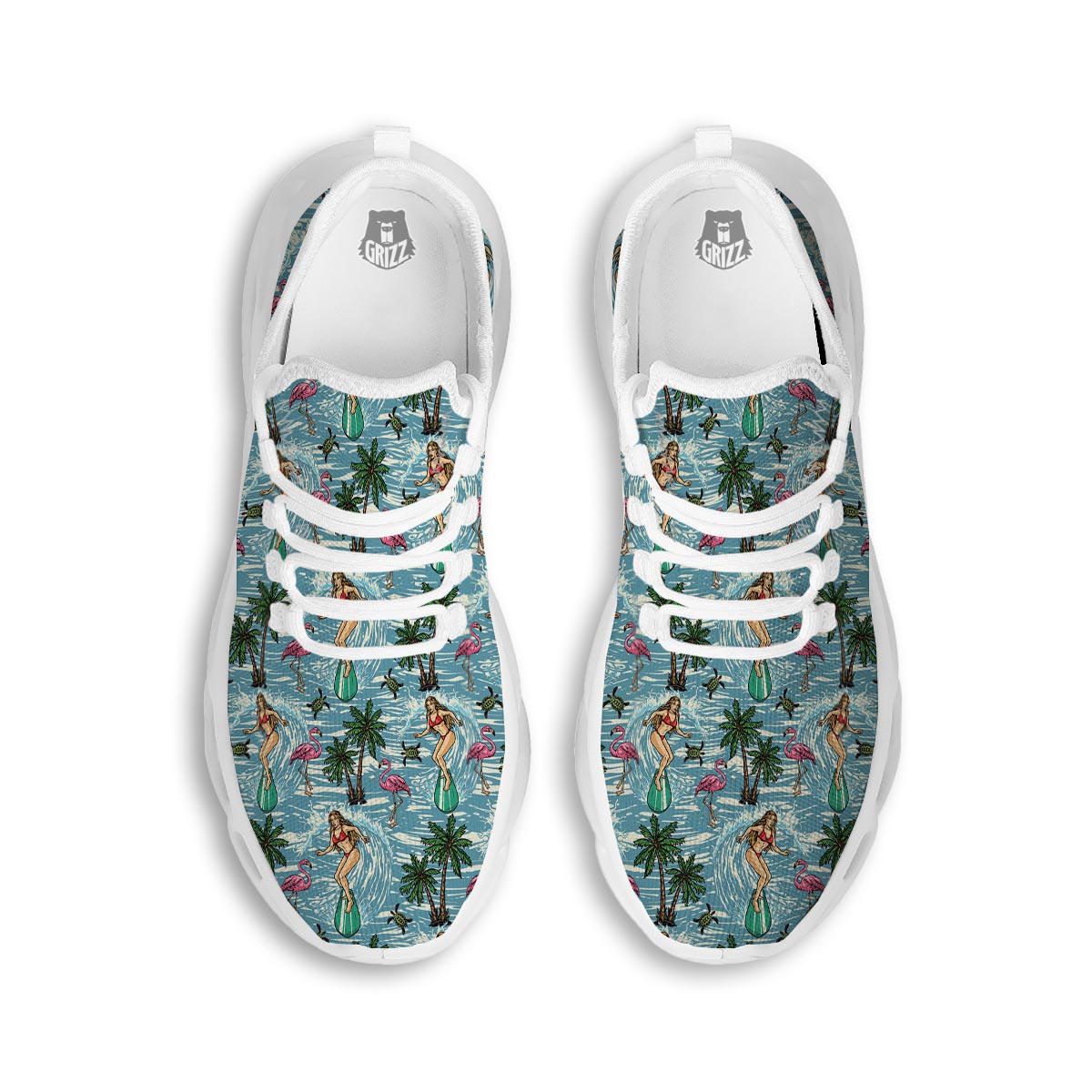 Wave Surfing Print Pattern White Running Shoes-grizzshop