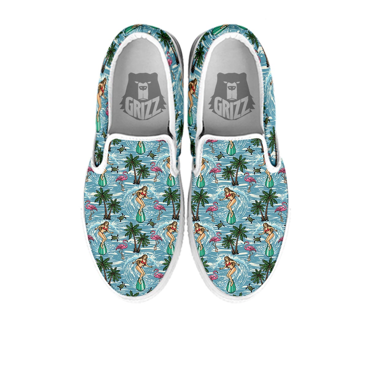 Wave Surfing Print Pattern White Slip On Shoes-grizzshop