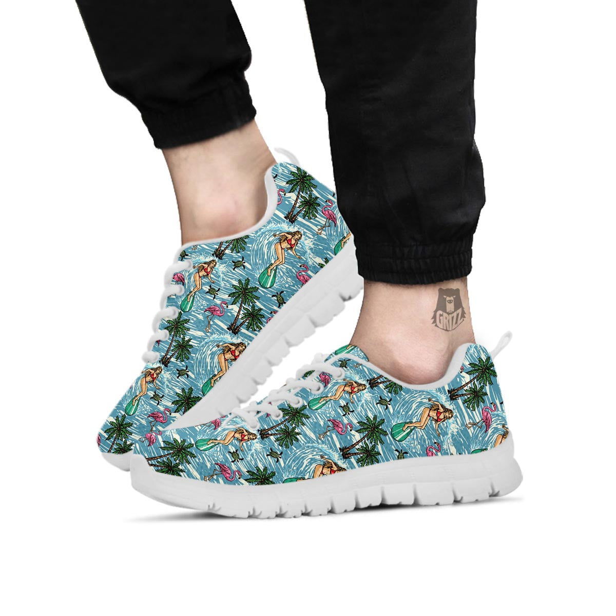 Wave Surfing Print Pattern White Sneaker-grizzshop