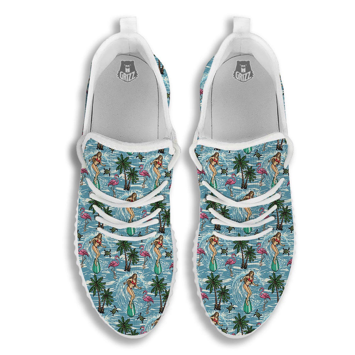 Wave Surfing Print Pattern White Walking Shoes-grizzshop