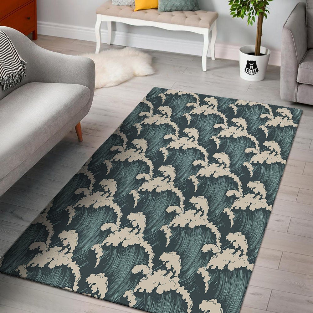 Wave Water Print Pattern Floor Mat-grizzshop
